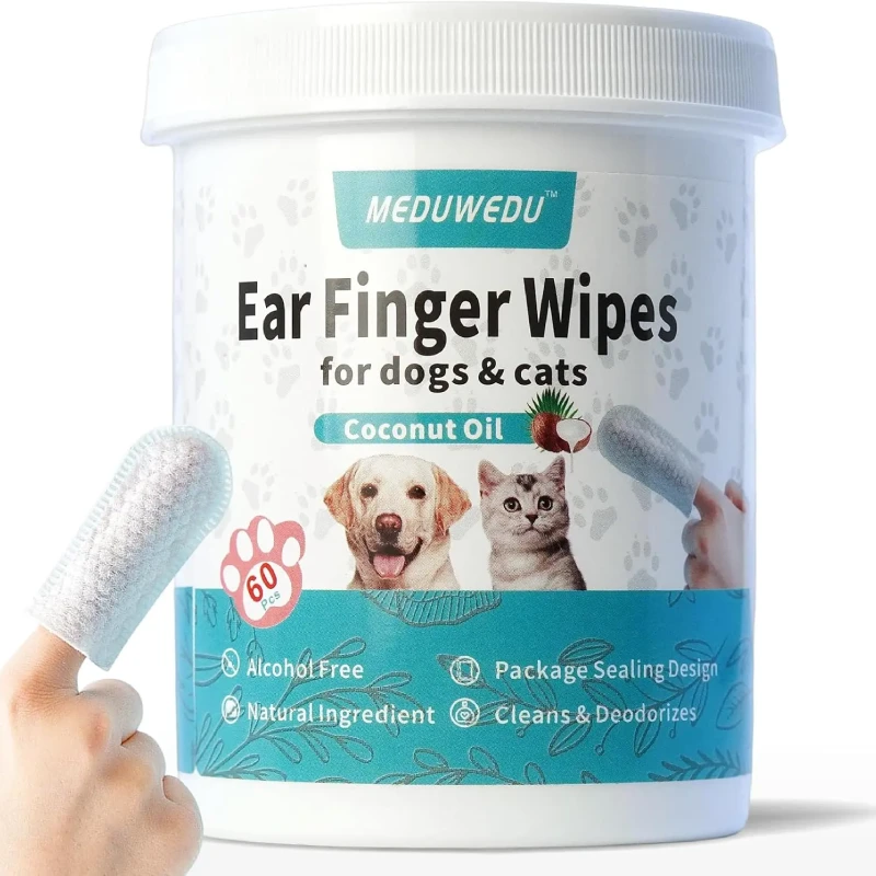 Pet Ear Finger Wipes for Dogs & Cats Gentle Ear Cleaning Pet Ear Finger Wipes for Dogs & Cats Gentle Ear Cleaning